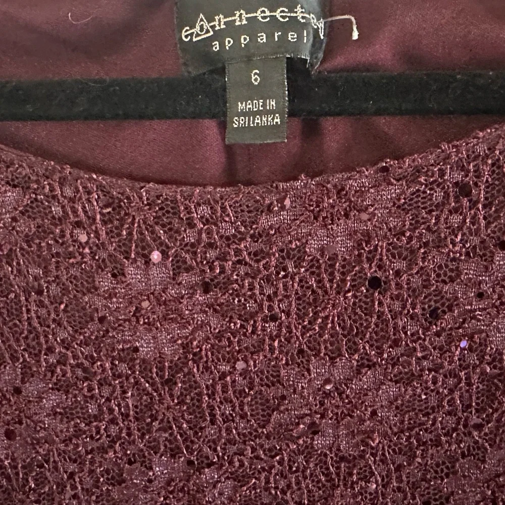 NWOT Connected Apparel Deep Purple Long Sheer Sleeve Sequin Formal Dress Size 6